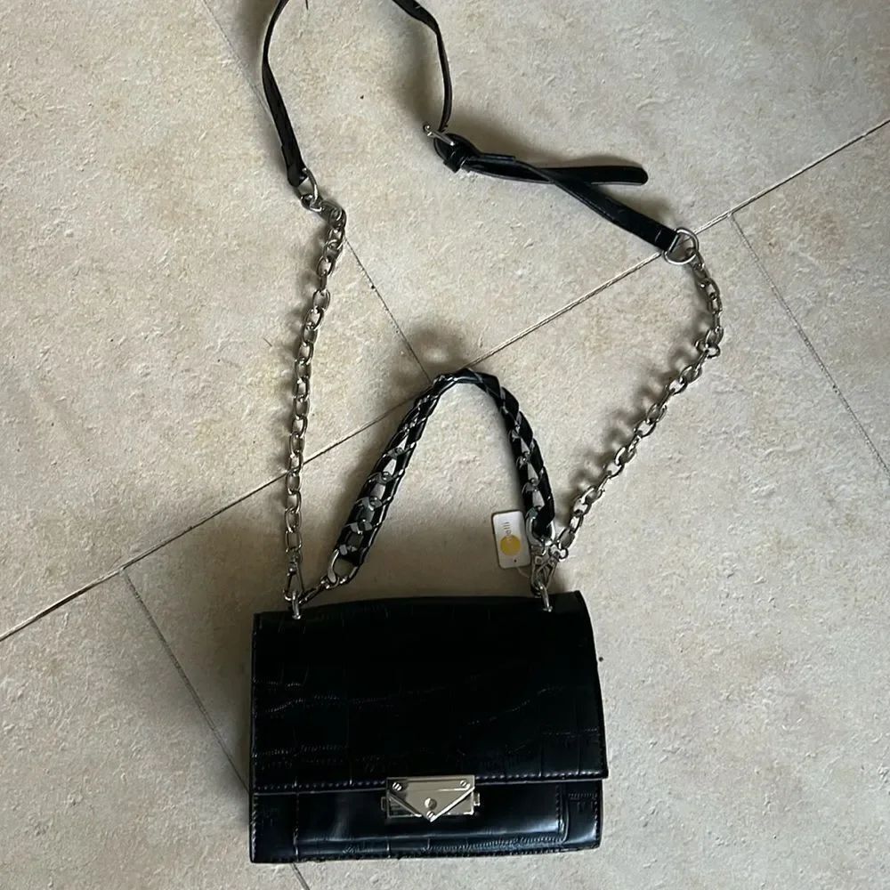 Black Leather Crossbody Purse - Snake Skin PrintedβBlack & Silver PurseβNEW